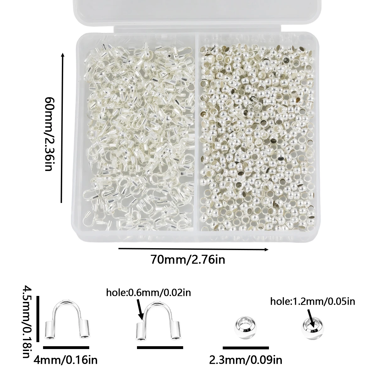 Assorted Sizes 200-Piece of Alloy Double-Slot U-Shaped Clasps/Positioning Beads Silver Handmade DIY Jewelry Bracelet Accessories