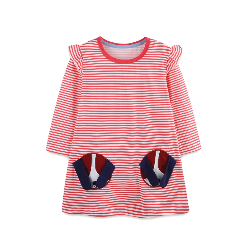 Autumn new girls' dresses, European and American fashion princess skirts, striped dog stickers, cloth girls' skirts, one generat