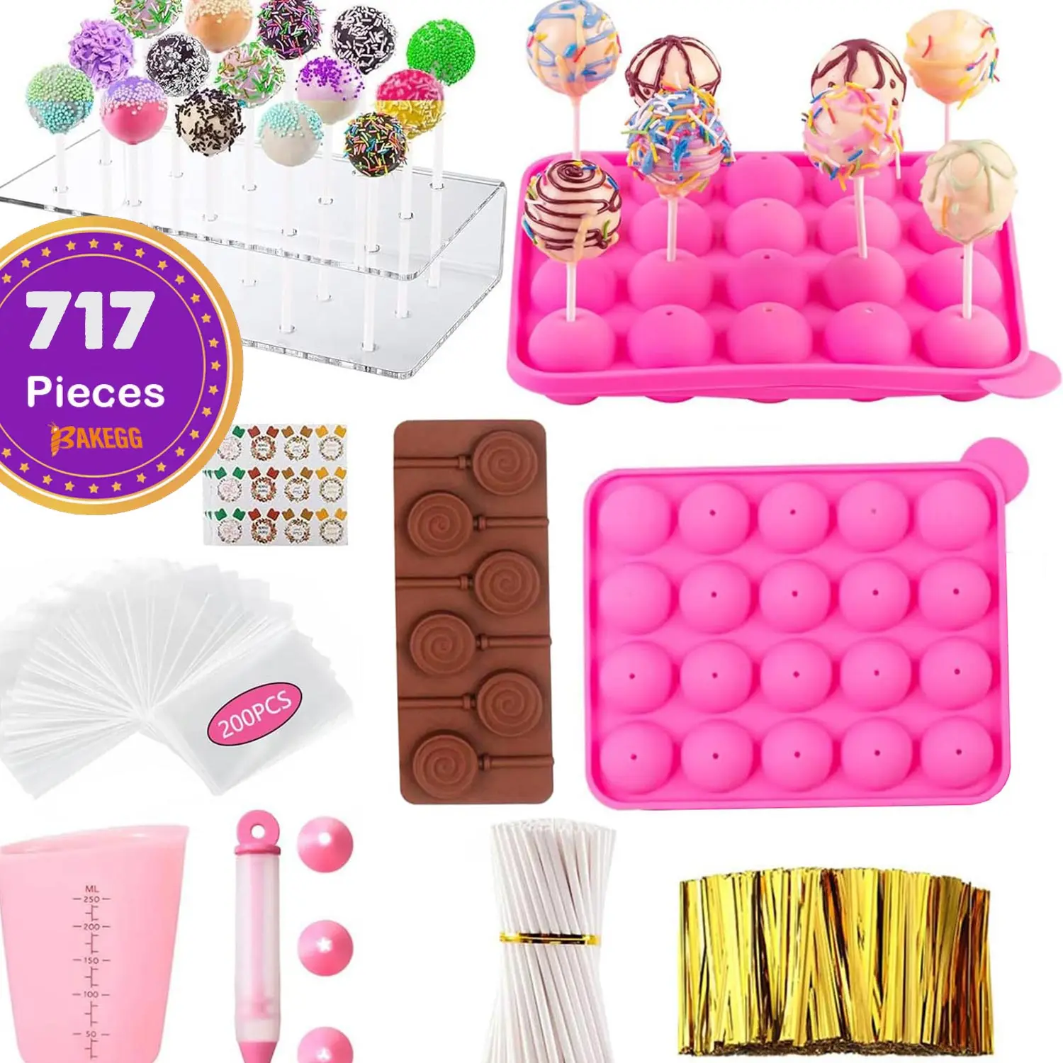 

Cake Pop Mold Kit 717pcs Lollipop Cake Pop Making Set with Cake Pop Stand, Cake Pop Stick And Packaging, Decorating Pen