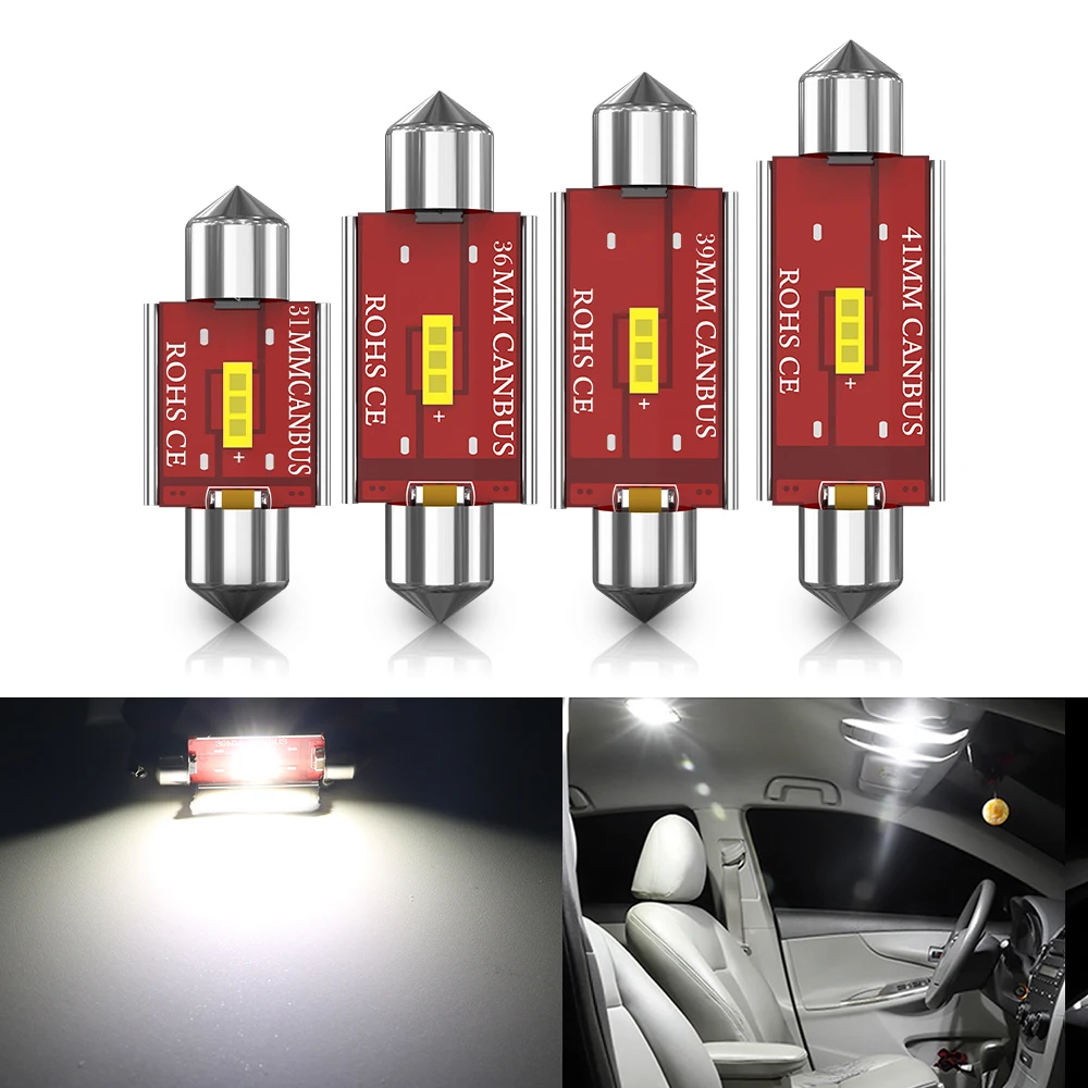 2/4pcs LED C5W C10W Festoon Lights 31mm 36mm 39mm 41mm Interior Bulb For Car Accessories Dashboard License Plate Signal Lamp 12V