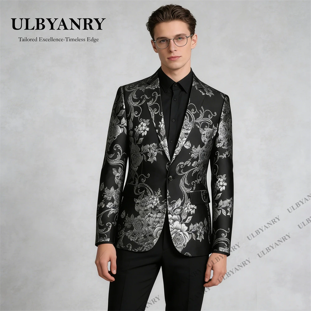 ULBYANRY Unique Design Men's Floral Embroidery Suit Jacket L - 6XL, Plus Size Available Party Gala Suit Blazer Casual Smart