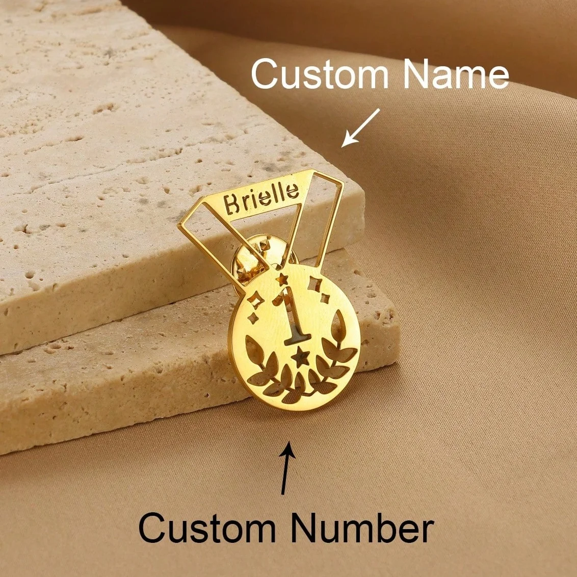 

Custom Pin Name Number Medal Brooches For Women Men Stainless Steel Customized Brooch Pin Badge Personalized Jewelry Gift