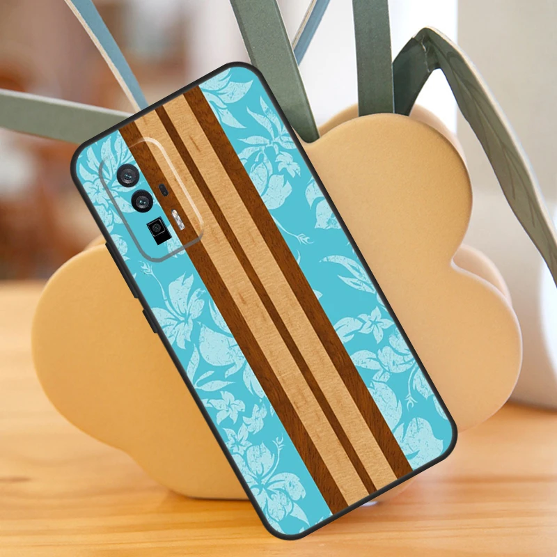 Beach Hawaiian Faux Koa Wood Case For POCO X6 F6 Pro M6 X3 X5 M5s F3 F5 Xiaomi 14 Ultra 12 13 Lite 11T 12T 13T Pro Cover