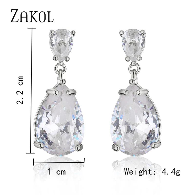 ZAKOL Shinny Water Drop Crystal Dangle Earrings for Women Bridal Wedding Dress Jewelry