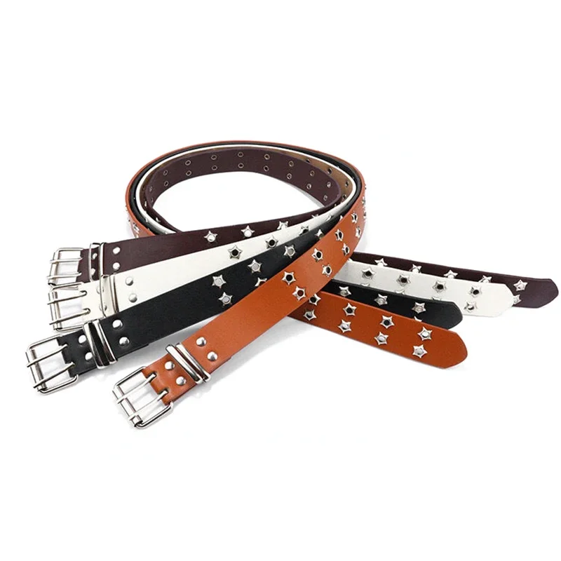 105 سنتيمتر أزياء الرجال النساء فاسق نمط حزام قابل للتعديل الجوف ستار مزدوجة الصدر مشبك معدني مشبك بو الجلود الجينز زنار