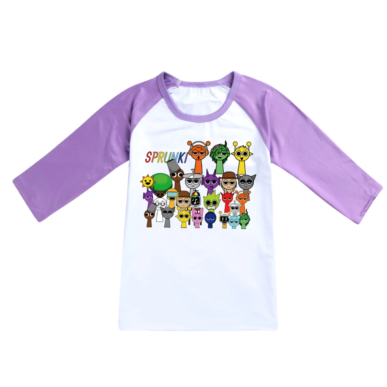 Hot Sprunki T Shirt Kids 3/4 Length Sleeve Tops Baby Girls Cartoon Game Incredibox Clothes Children Casual Three Quarter T-shirt