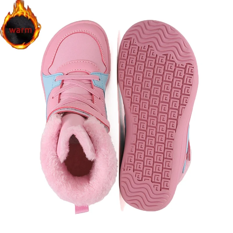 

Зимние сапоги босиком для мальчиков и девочек, детские зимние нескользящие кроссовки, утепленные теплые ботинки для девочек, утепленные ботинки для маленьких и больших детей