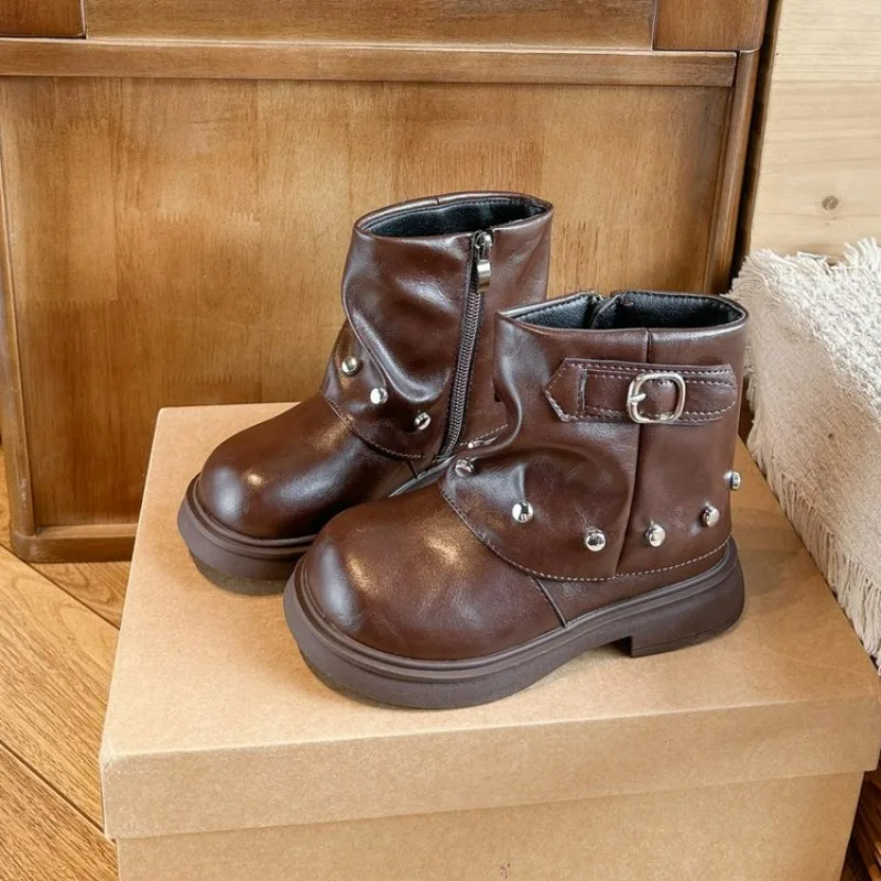 Autumn/Winter New Sweetheart Baby Girls' Round Head Sports Mid Leg Boots Fashionable, Comfortable Cute Thick Bottom Horse Boots
