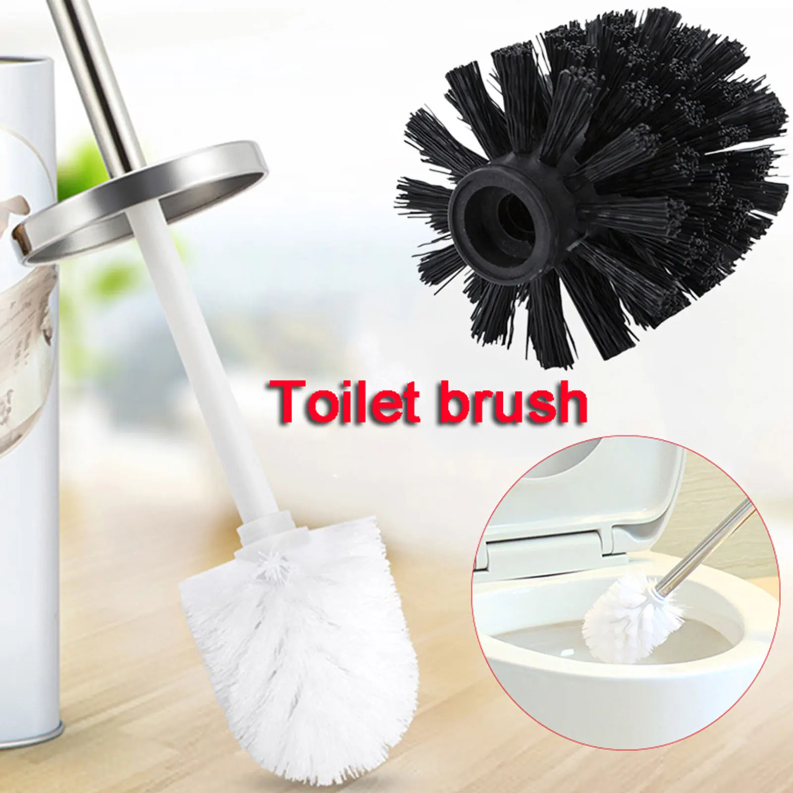 Brosse de Toilette Universelle avec Tête de Remplacement, Accessoire de Rangement avec Poils Rigides