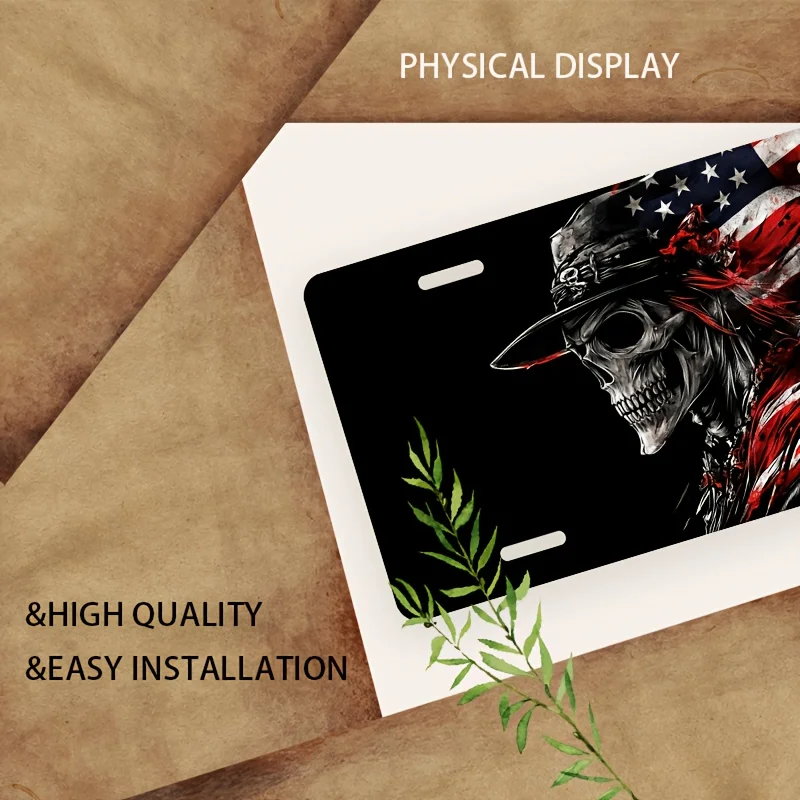 2D Flat - [Open ]2D Flat Integrated Skull And American Flag Front Plaque | Cover And Plaque, Fun Creative Decoration, Suitable f
