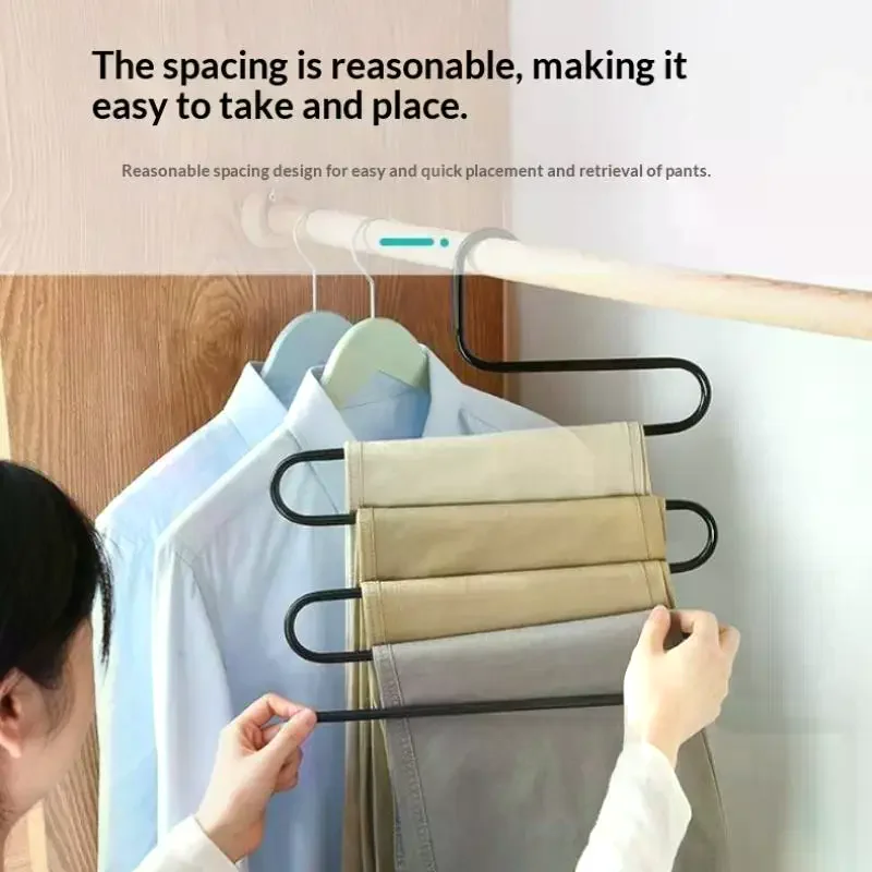 (5 Layers Nonslip Clothes Hangers Rack Multifunctional Pant Storage Organizer With Multi Hanging Options)