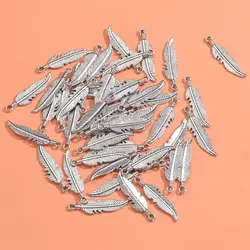 Charms Feather Leaf 6x25mm Black Silver Color Handmade Pendants DIY Making Findings Jewelry Accessories