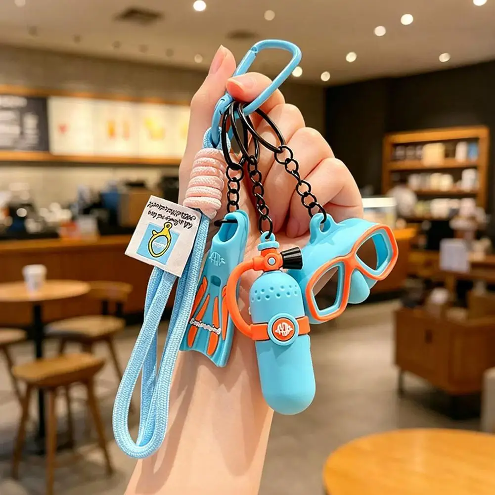 Scuba Diving Keychain Miniature Oxygen Tank And Goggles Pendant Flexible PVC Key Chain For Travel Gear Bags
