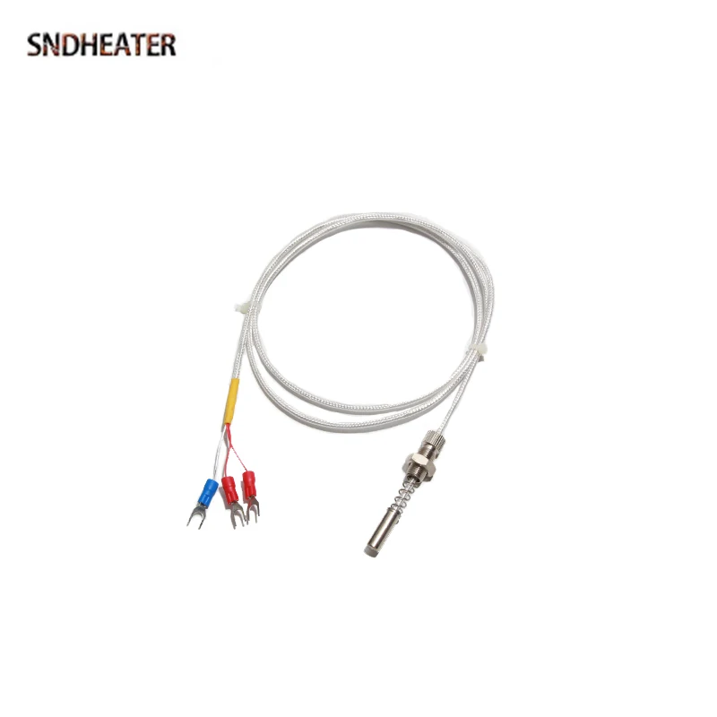 SNDHEATER WZPM-201 High Temperature Resistance Thermocouple PTFE Wire 1M 2M 3M 4M 5M PT100 Bendable Thread Probe M8 M10 M12