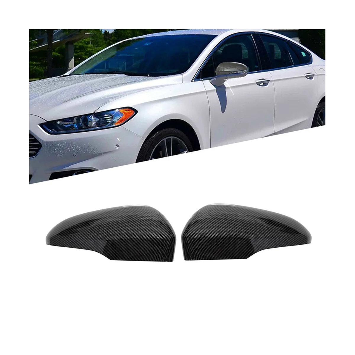 1Pair Car Rearview Mirror Cover Trim for Ford Mondeo Fusion 2013-2021 US Version Side Wing Mirror Caps ABS Carbon Fiber