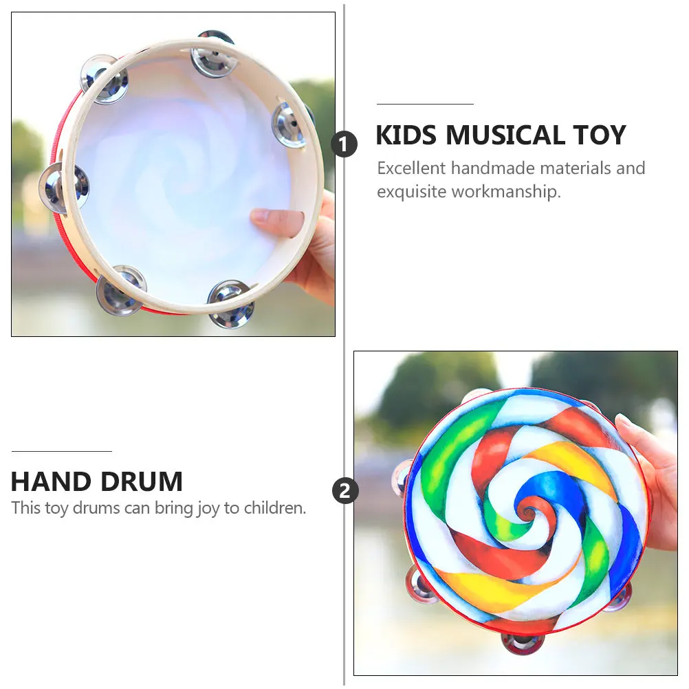 Kids Musical Hand Drum 8 Inch Double Sided Tambourine Percussion Instrument Educational Party Dance Toy
