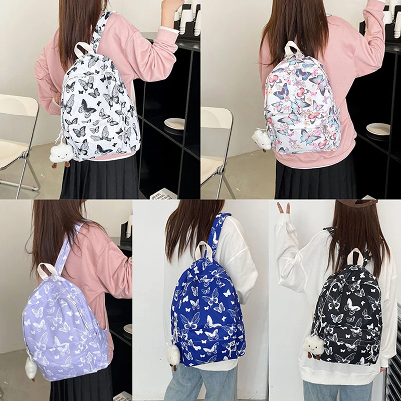 Unisex Butterfly Printing Pattern Backpack, Student Nylon Bag sem pingente, Short Distance Travel Bag, Meninas, portátil