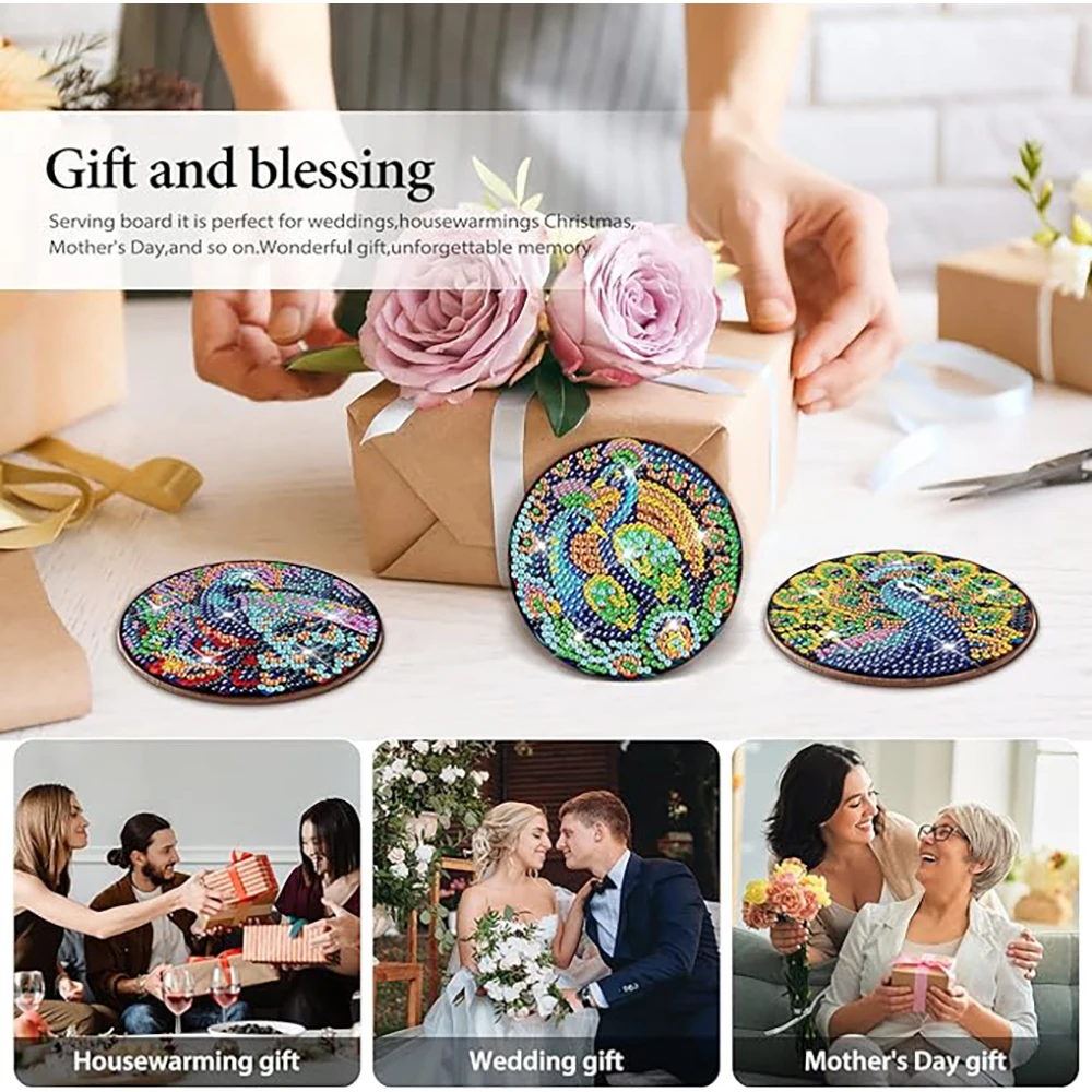 طقم كوستر مطلي بالألماس مع حامل ، ماء لامع ، ألماس ، حيوان ، ألماس ، مقاوم للحرارة ، كوستر ذاتي الصنع ، 8 * #6