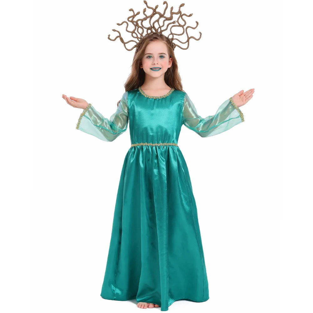 

Serpentine Queen Niño Costume Green Dress With Headband Greek Goddess Carnival Halloween Costume For Niños 2026