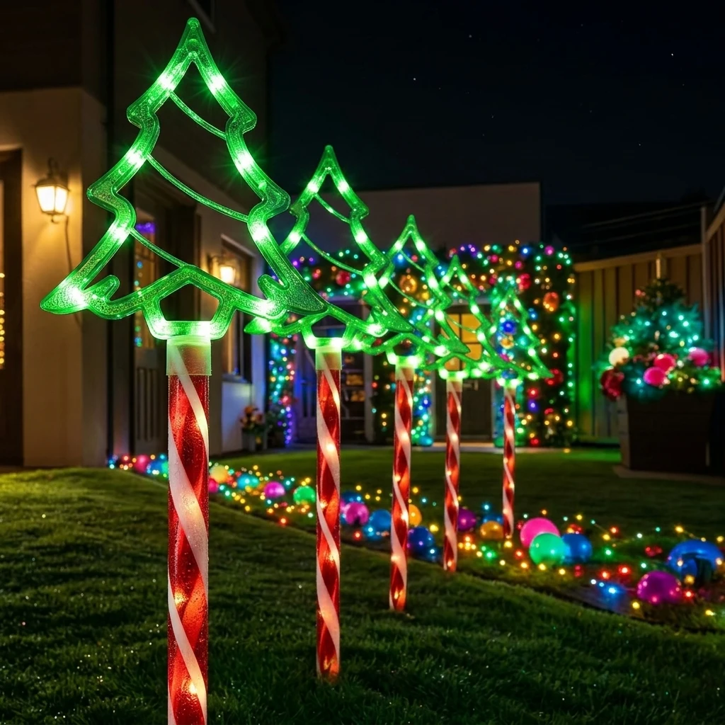 Solar LED Christmas Tree Lights Snowman Santa Claus Ground Stake Lamps Colorful Outdoor Decor for Courtyard Balcony Garden