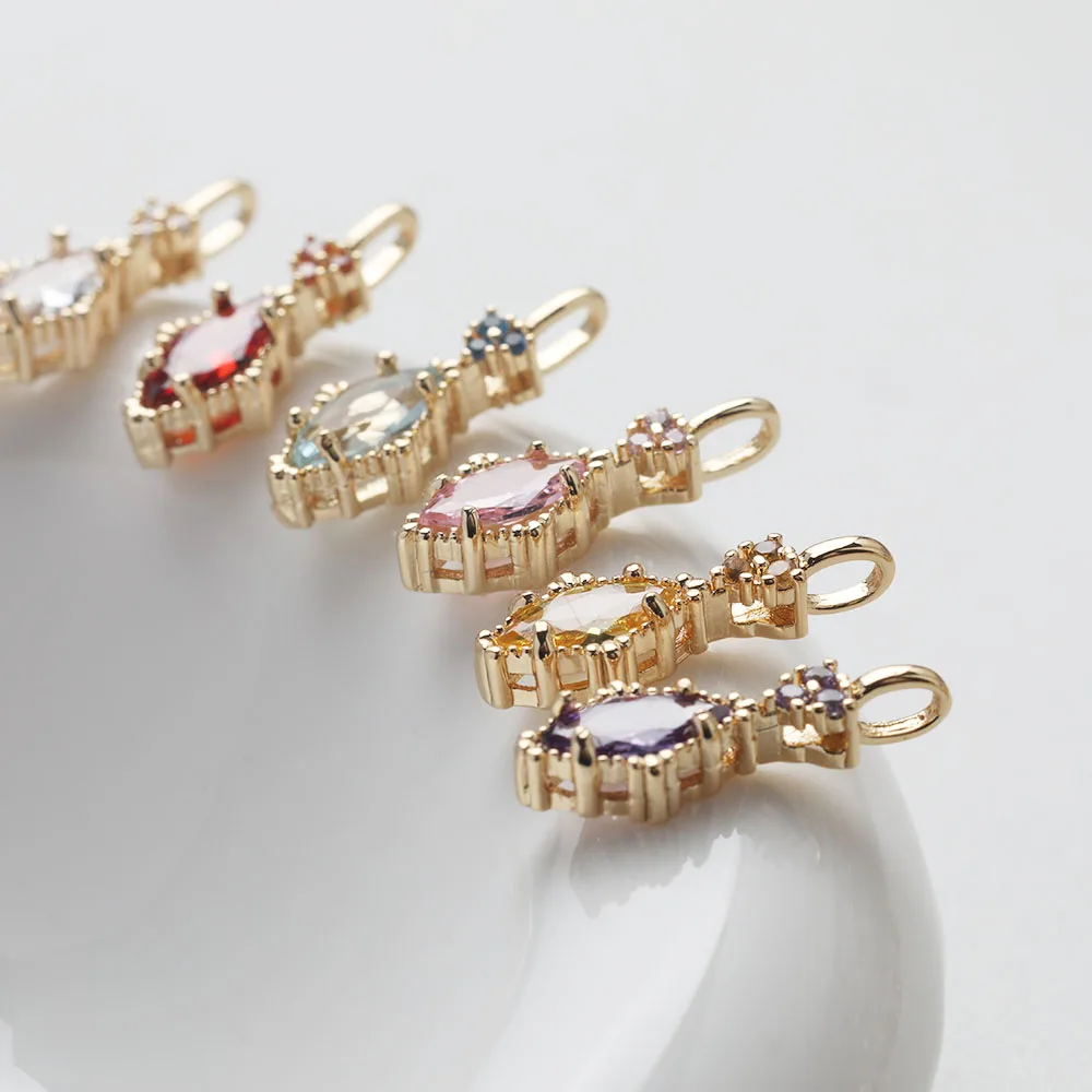 4PCS Dainty Diamond Zircon Charms for Jewelry Making Pendants Findings DIY Hand Made Brass 14k Gold Plated Accessories 7*19mm