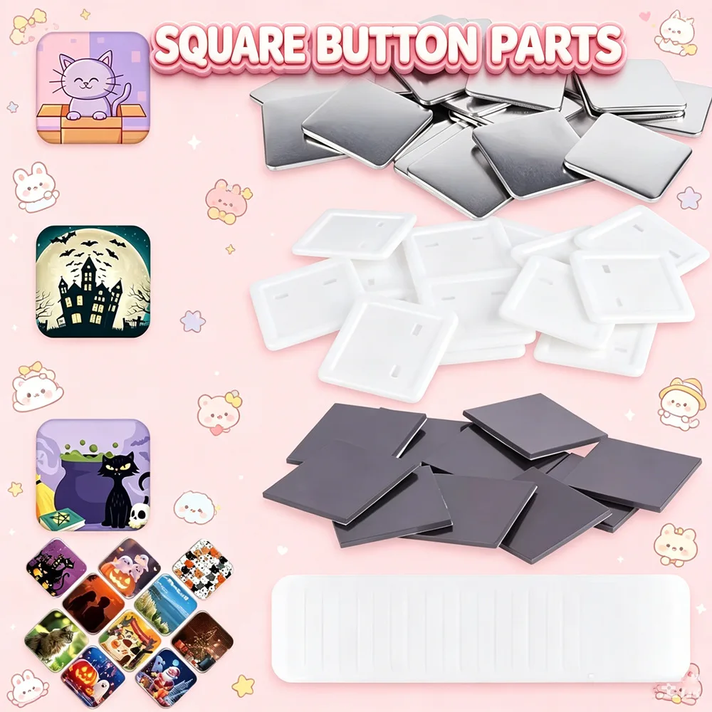 25/50Pcs Square Fridge Magnet Button Parts, 50MM Blank Badges ...