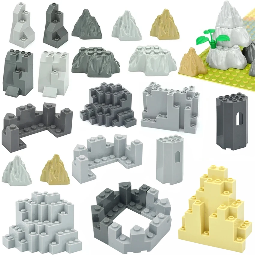 DlY City Building Blocks Construction Rock Panel 6082 6083 23996 47847 Rockery Garden Mountains Hill Stone Bricks Creative Toys