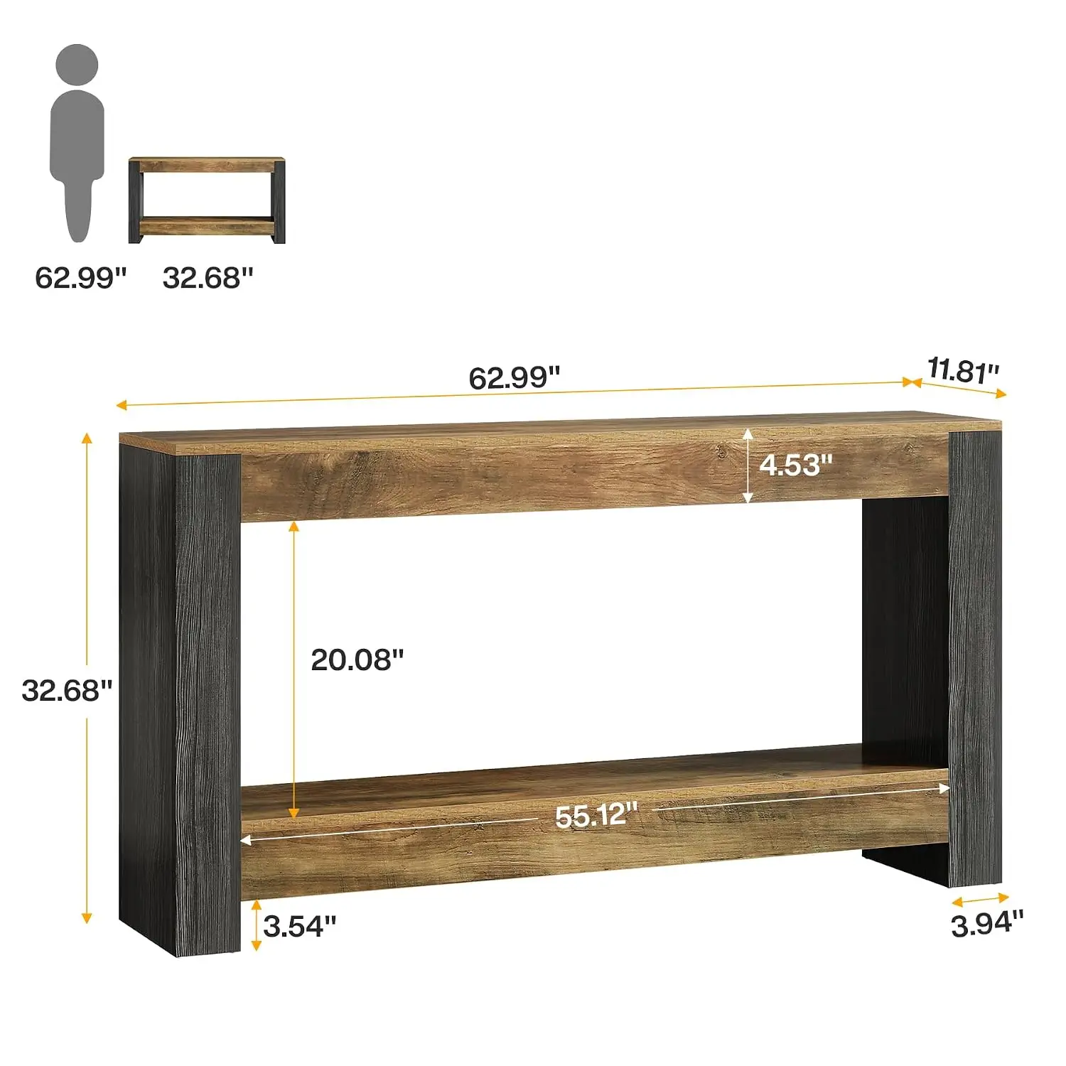 63-Inch Long Console Table for Entryway, Farmhouse Wood Sofa Table Behind Couch for Living Room, Hallway, Entrance,, Customized