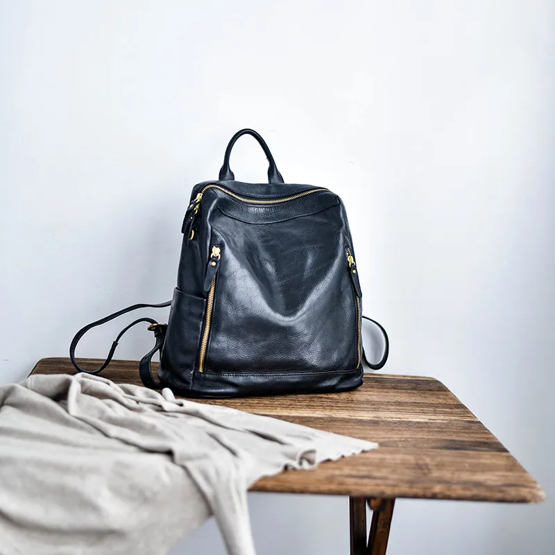 weekend party luxury first layer cowhide women backpack simple fashion travel designer handmade genuine leather ladies schoolbag