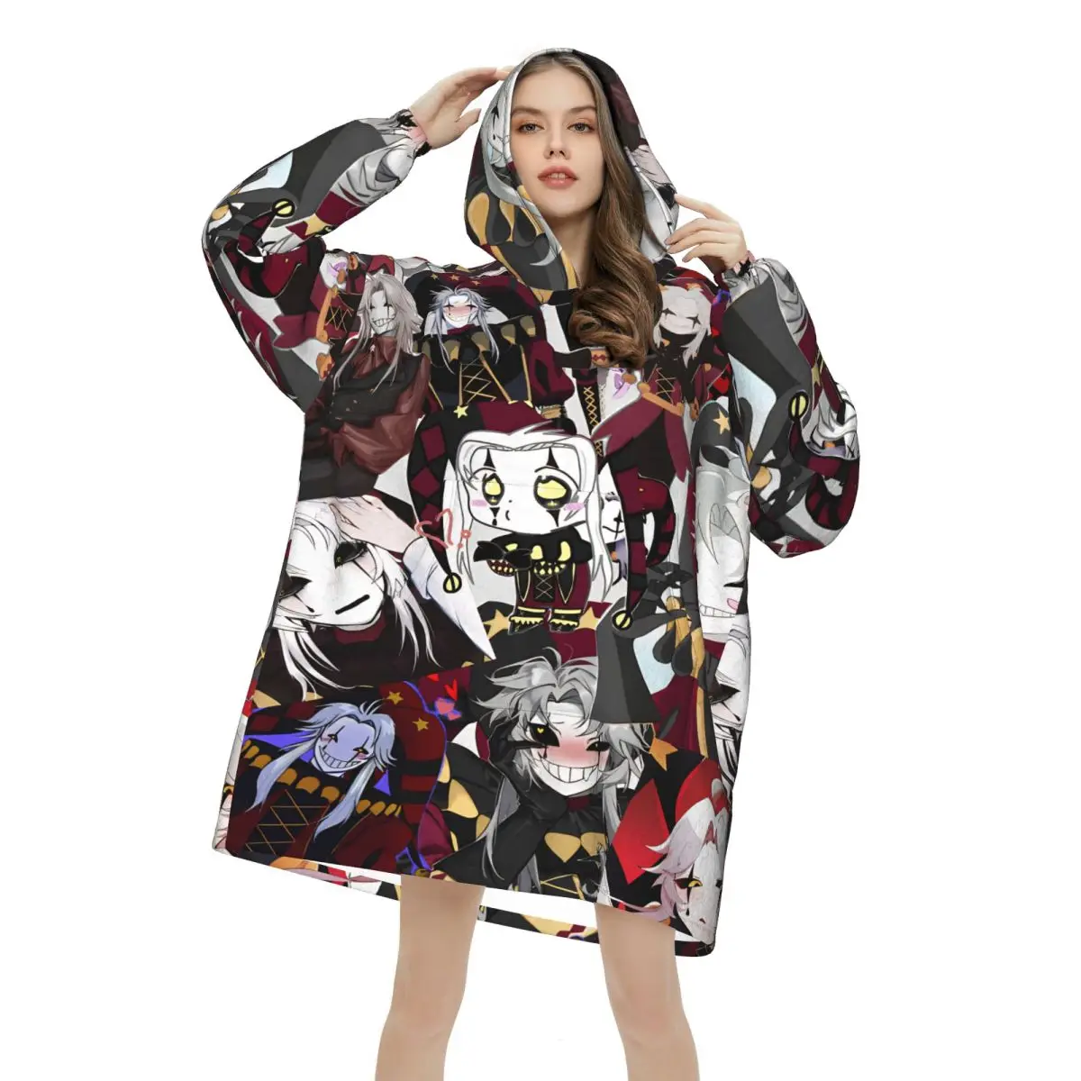 Pierrots The Freak Circus Wearable Blanket Hoodie Warm Cozy Large Blanket Sweatshirt Thick Fleece Hooded Blanket with Pocket