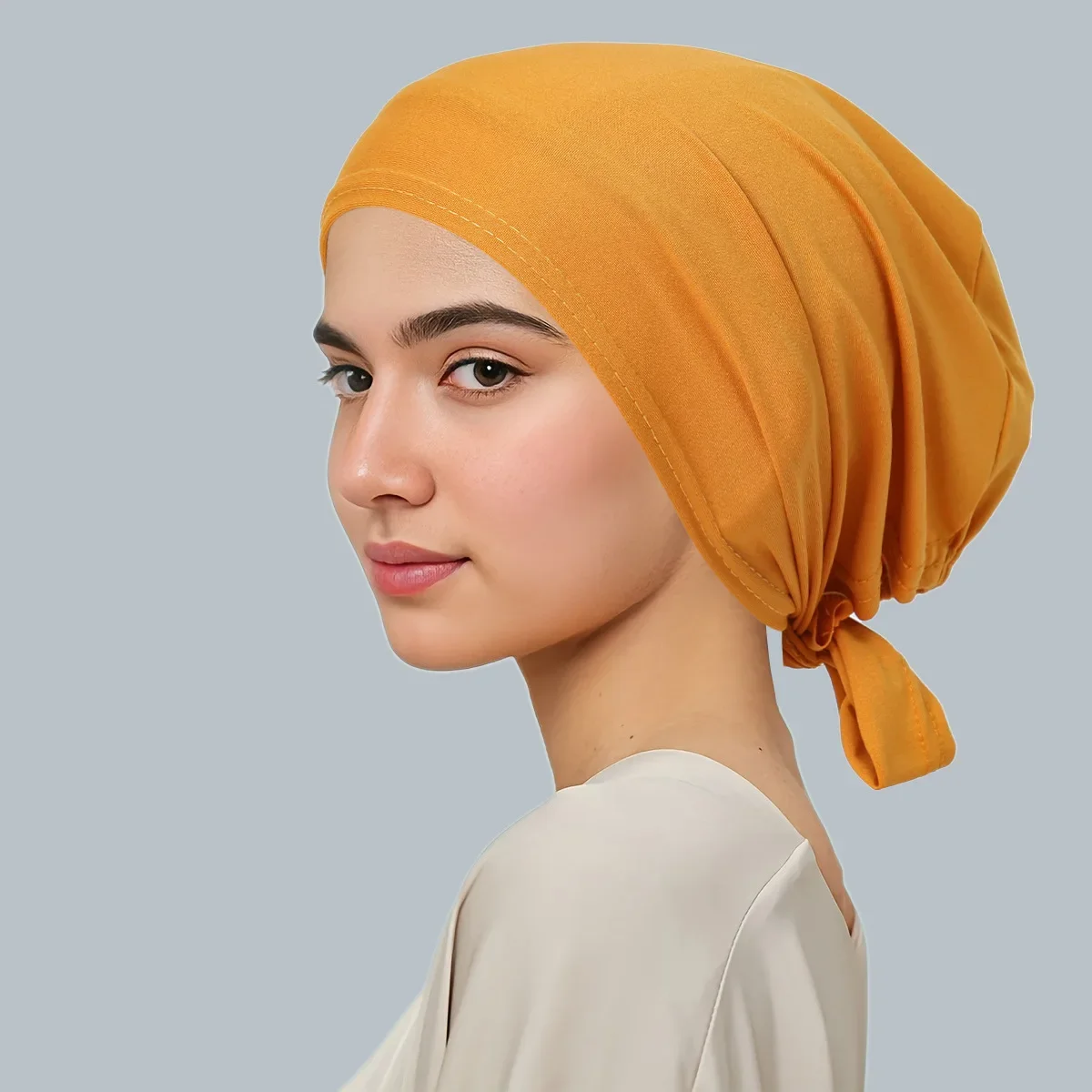 

Женский хиджаб, исламский мусульманский под хиджаб, внутренняя шапка под шарфом, шапка-хиджаб с завязкой на спине, ночная шапка, однотонный хиджаб