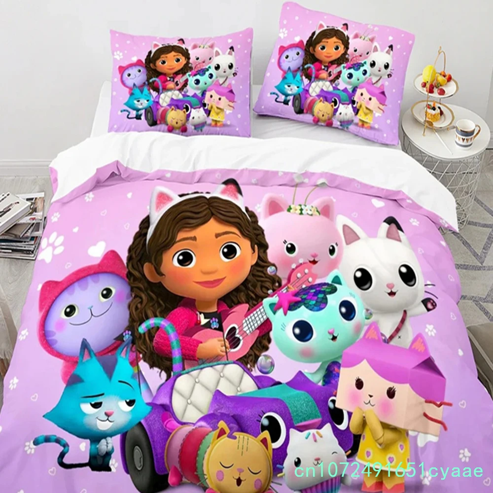 New 3D Gabby's Dollhouse Bedding Set Polyester Duvet Cover Set Pillow Cover Single Twin Full Bed Linen For Girls Boys Kids Gift