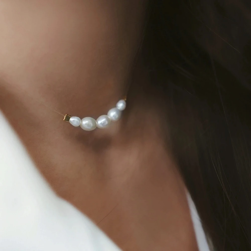 Vintage Fashion Gold Color Simple Shaped Artificial Pearl Peach Chain Elegant For Womens Simple Classic Necklace Jewelry Gift
