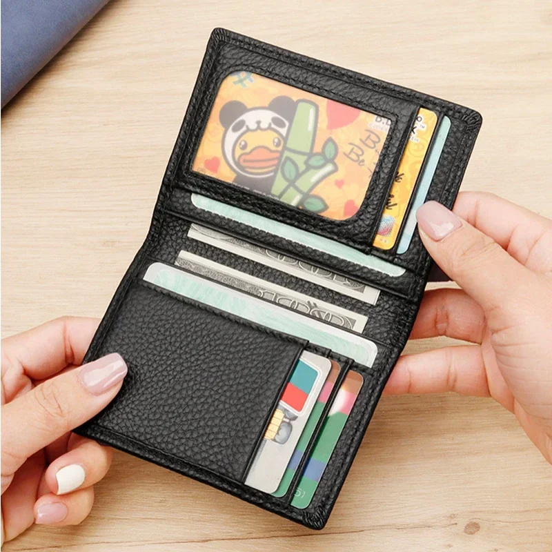 الراقية الأعمال Sle 100% جلد أصلي للرجال طبقة علوية جلد البقر حقيبة لاقط حقيقية معرف فتحة صور حامل بطاقة الائتمان اثنين أضعاف المحفظة #3