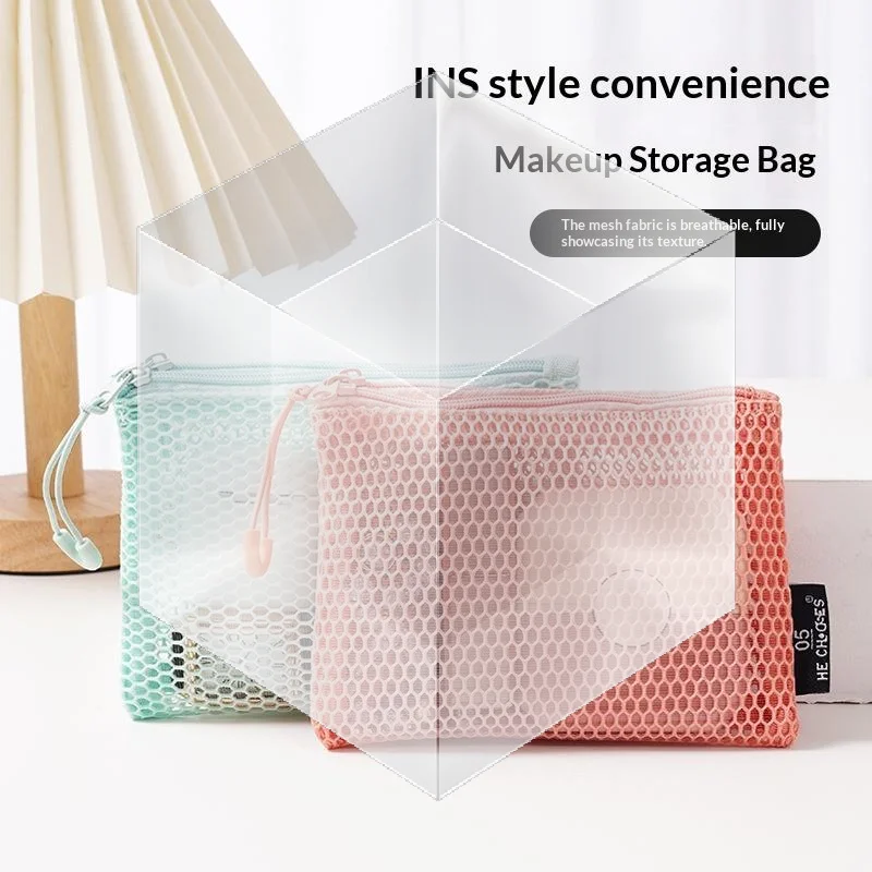 Multicolor Mesh Zipper Pouch Heavy Duty Smooth Zippers Breathable Storage Bag for Cosmetics Office Stationery