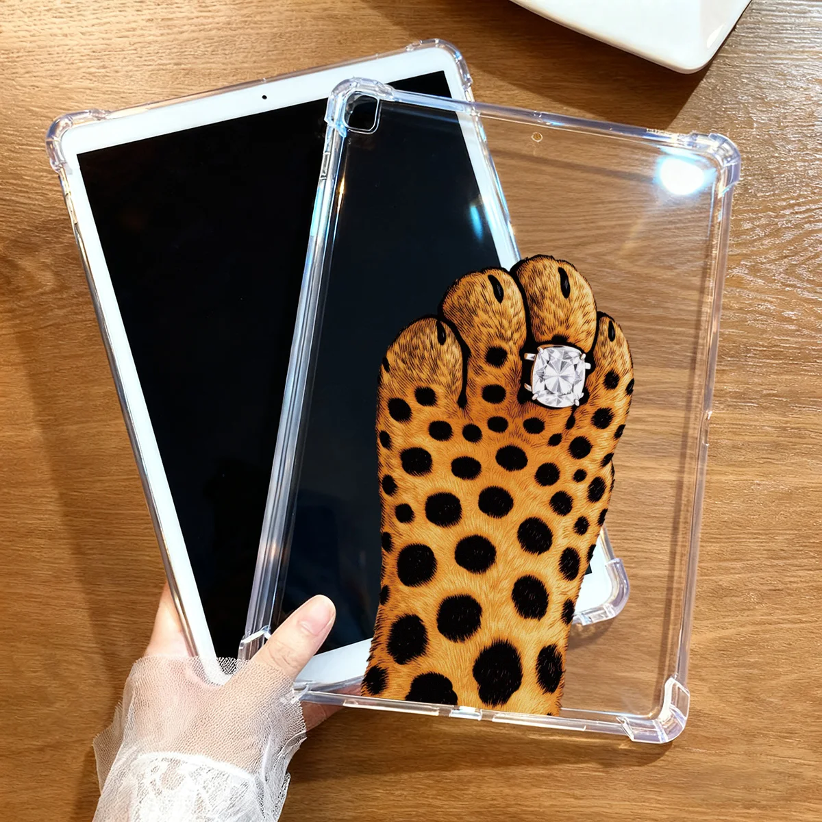 Leopard-print Claw Tablet Cover For iPad Pro 11 2018 2022 2024 Air 4 5 Transparent For iPad 2 3 4 9.7 Inch Mini 6 5 Tablet Case