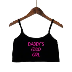 DADDY'S GOOD GIRL Pink Letters Print Summer Women's Crop Top Sexy Elastic Cotton Camis Sleeveless Short Tank Top Bar Tops Women