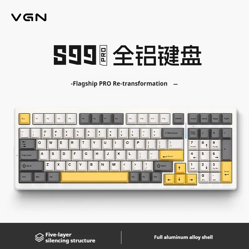 

Vgn S99pro Mechanical Keyboard Bluetooth Three-Mode Single-Key Slotted Gasket Structure Aluminum Tuotuo Customized Esports