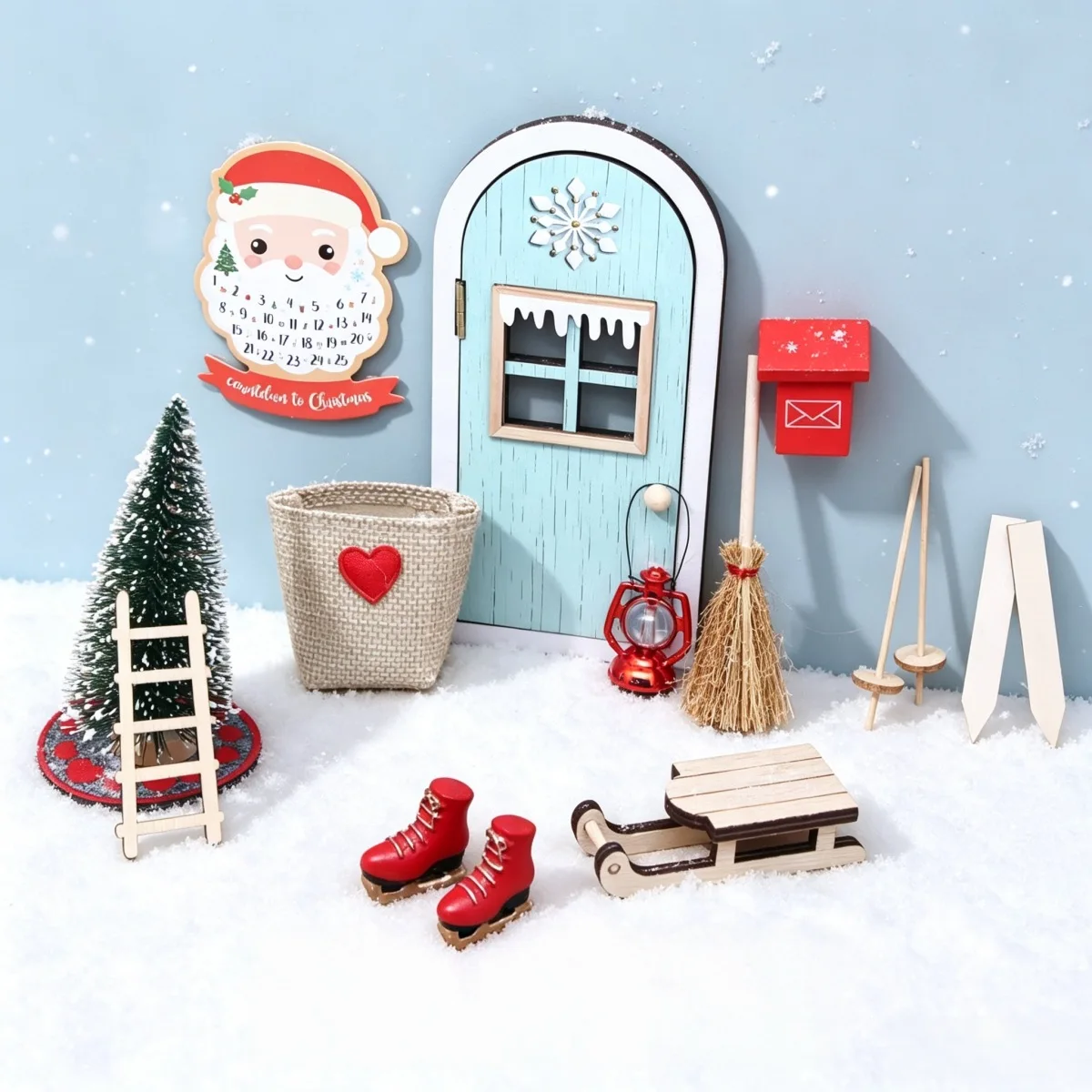 1set Mini Openable Wooden Fairy Door Elf Door Christmas Scene Accessories Miniature Garden Decoration Craft Ornament DIY Prop