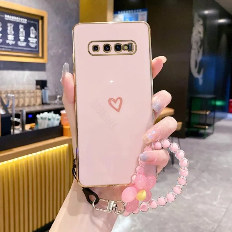 S 10 8 9 Love Heart Flower Strap Case On For Samsung Galaxy S10 S9 S8 Plus S 10plus s9 s8plus s10 s 8 s 9plus s9 Cover s10plus