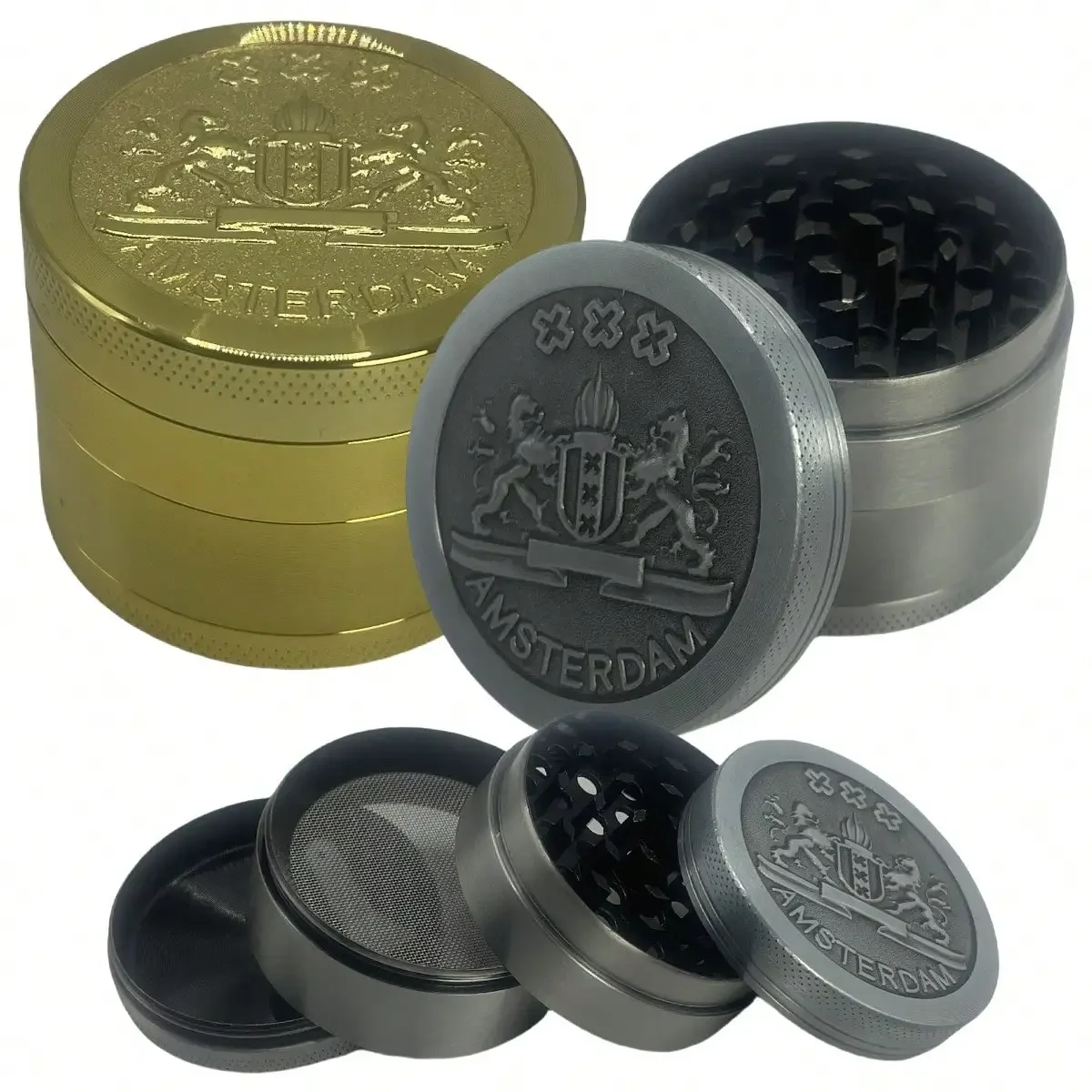 2inch Metal Amsterdam Herb Grinder 4-Layer Manual Spice Pepper Mill Lion Raw Grinder Cigarette Smoking Accessories Kitchen Tool