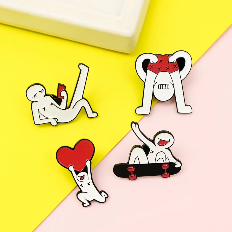 

Funny Boy Red Series Brooches Red Heart,Nderpants,Skater Boy People Enamel Pin Lapel Denim Jeans Badge Cartoon Jewelry Gifts