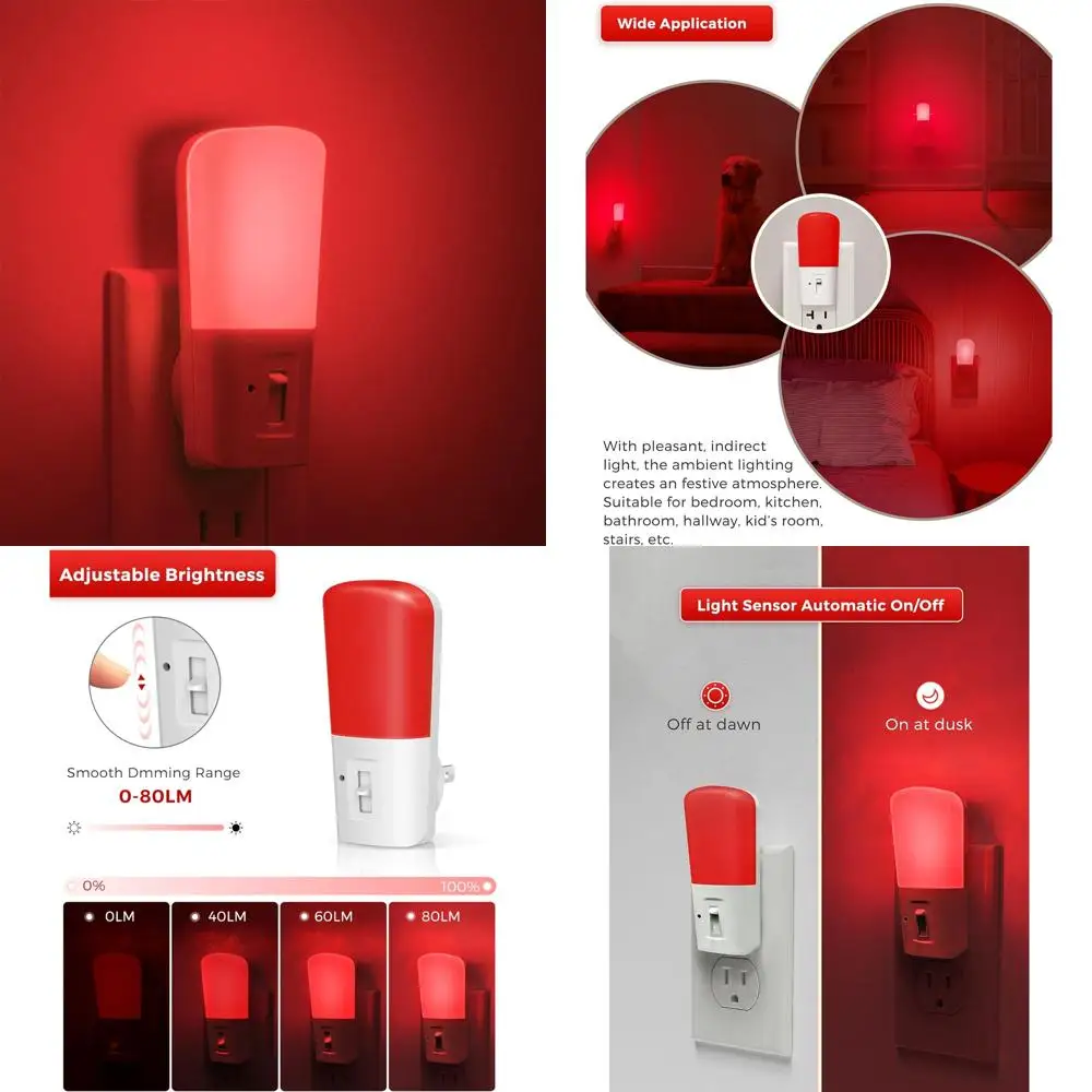 

Lohas красный ночник с регулируемой яркостью, светодиодные ночники с датчиком сумерения и рассвета, красный свет с регулируемой яркостью для сна