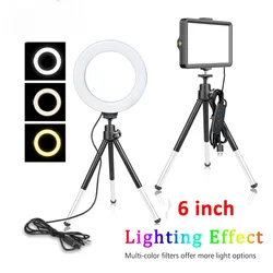 6 inch LED Photography Video Light Panel RGB Filters Lighting Photo Studio Lamp Kit For Shoot Live Streaming Ring Light Tripod