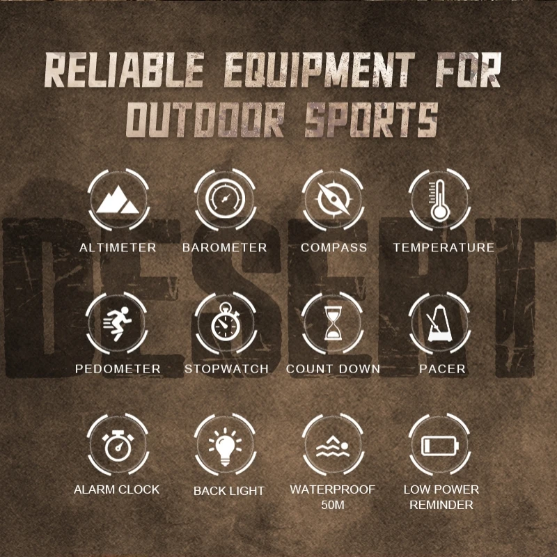 NORTH EDGE DESERT Men Digital Watch Outdoor Sports Running Swimming Outdoor Men Watch Altimeter Barometer Compass Waterproof 50M image 3