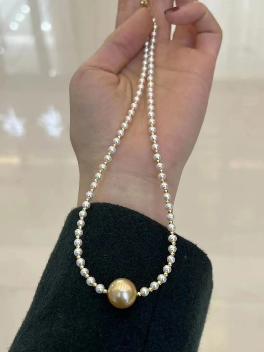 

Pure 18K Gold Natural Seawater Pearl Pendant Necklace Elegant Women's Gift Pure AU750 Banquet Wedding DC1059