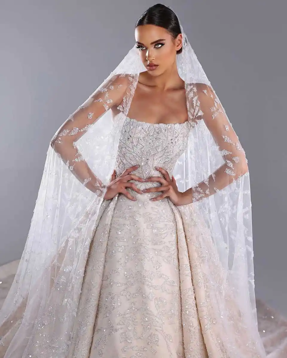 Bonitos vestidos De novia De una línea De lentejuelas con cuentas sin espalda sin mangas sin espalda hasta el suelo Vestido De novia personalizado