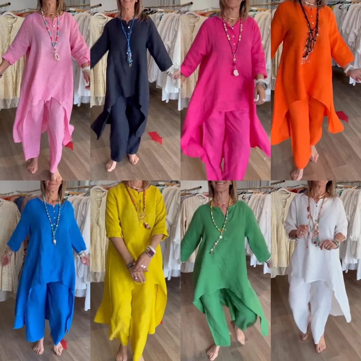 

Новое поступление лета, повседневный женский комплект Long Sve Pure Color, независимая станция, трансграничный ансамбль Faion Seven-Quarter ...