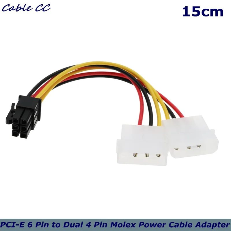 

PCI-E 6 Pin to Dual 4 Pin Molex Power Cable Adapter Graphics Card Power Supply Adapter Female to Male Converter Cable, 15cm