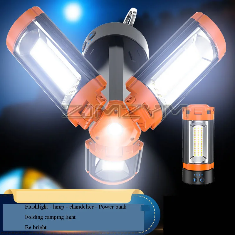 2200 لومينز التخييم ضوء تصغير مقاوم للماء مصباح خيمة قابلة للشحن مغامرة الصيد كشاف الطوارئ مع قوس